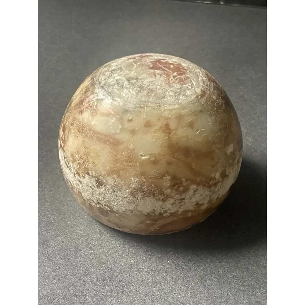 Jasper Quartz Paperweight Round Brown Tan Rustic Minimalist MCM Carved
